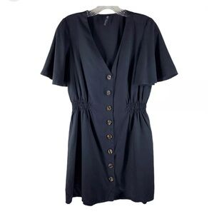 ZARA Black Button Front V-Neck Flutter Sleeve Mini Dress Size Medium